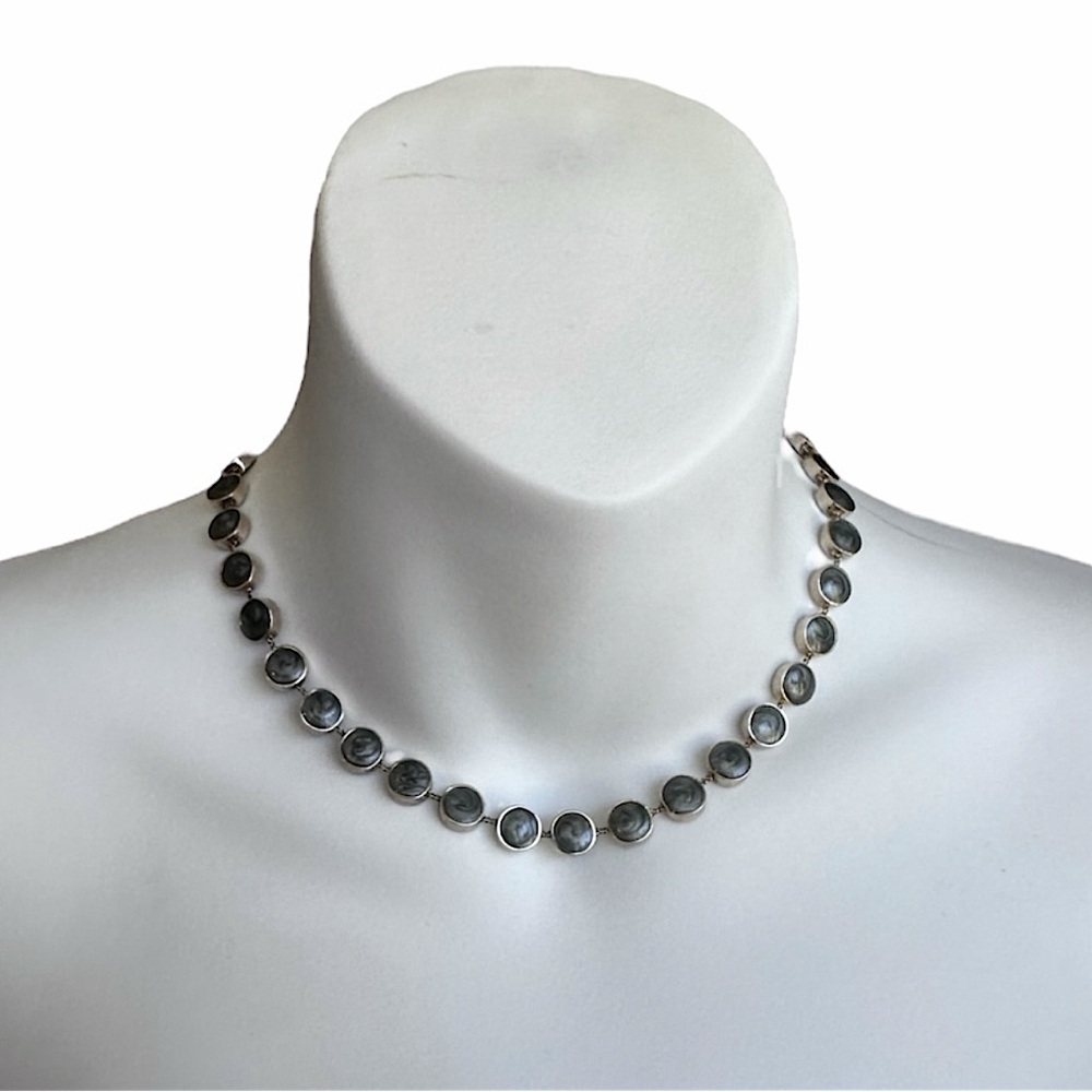 Silver Tone Necklace Choker Style Gray Goth 16”